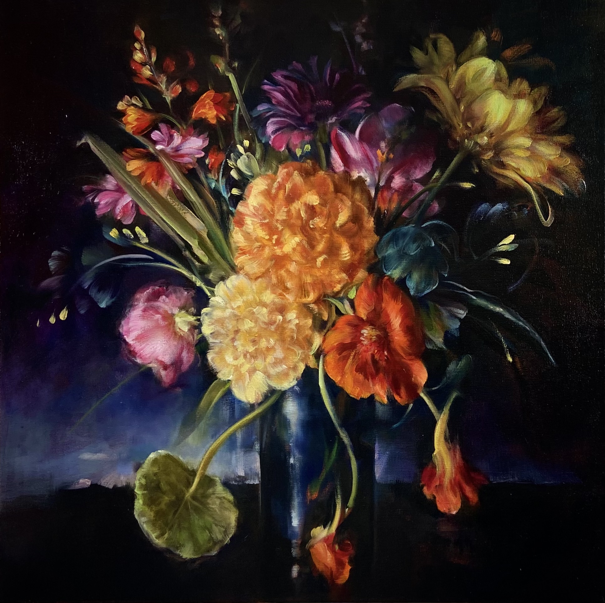 Garden Still Life with Yellow Dahlia, 30" x 24"