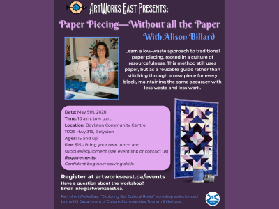 ArtWorks East presents Paper Piecing – Without All the Paper | Workshop by Alison Billiard Boylston Community Centre