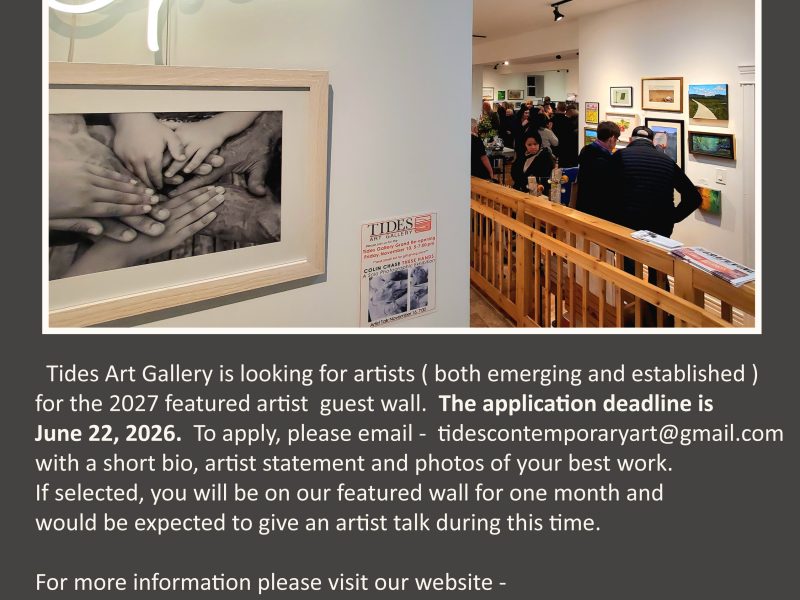 Submissions are open for the Featured Artist Wall 2027 at Tides Art Gallery